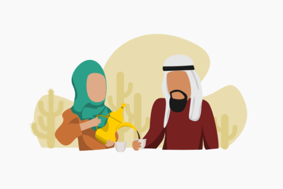 Arab Lady Pouring Coffee for Her Husband