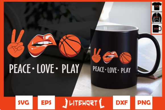 Peace Love Play Basketball Lips