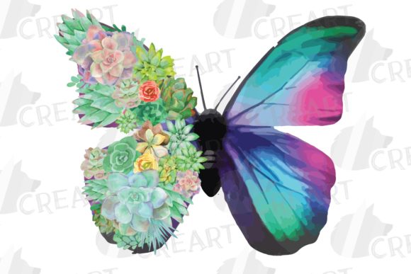 Succulent Garden Butterfly Decor Clipart