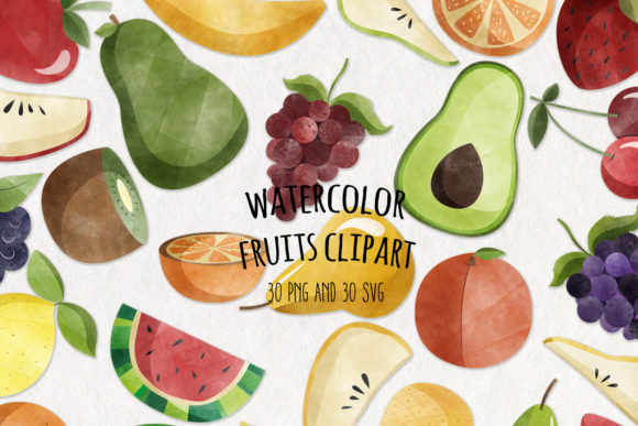Watercolor Fruits Clipart Set of 30