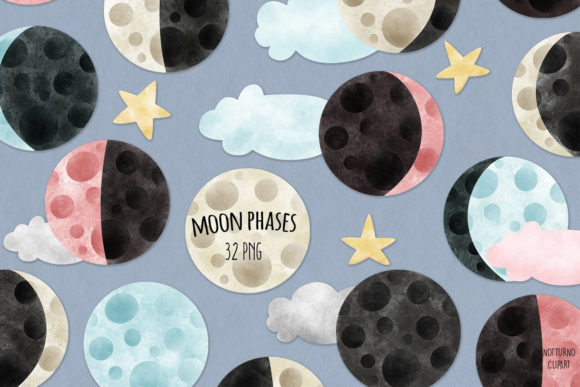 Watercolor Moon Phases Clipart